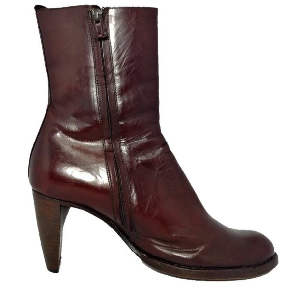 CNC Costume National Zip Up Luxury Runway burgundy 70’s calf leather Boots - Picture 5 of 10